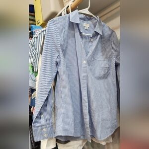 J Crew Womens Fitted Blue and White Striped Shirt